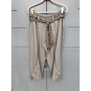 London Jean Tan Linen Capris Womens Sz XL Lagenlook Beachy Airy Elastic Waist